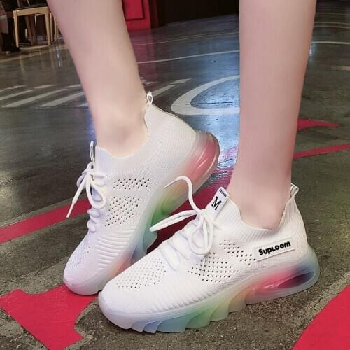 2020 Fashion Hot Sell Women Sneakers Flat Platform Womens Ladies Casual Sport Walking Sneakers Solid Shoes Lace-Up Ladies Shoes