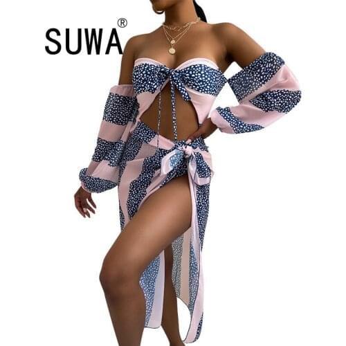 2021 Hot Sale Summer Women Sets Clothes Long Sleeve Romper Jumpsuit Bodycon Playsuit Fashion Skirts Boho Sexy Outfits