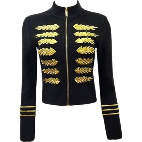 2021 New Fashion Bandage Jacket Women Long Sleeve Zipper Embroidery Green Black Celebrity Evening Party jacket Basic Coat Women