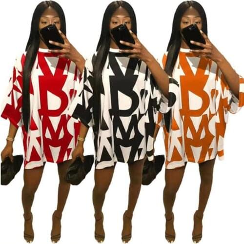 Dress Women 2021 Summer Casual Printed Loose Round Neck Three-Quarter Sleeve Streetwear Dresses Female Short Dress Y2K Hot Sale