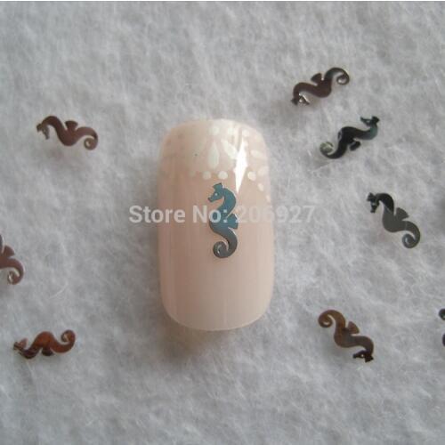 MS288-1 100pcs Silver Cute Seahorse Metal Sticker Nail Art Metal Sticker Nail Art Decoration Non-adhesive Sticker