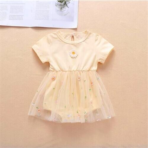 2020 Summer Newborn Infants Cute Embroidered Small Chrysanthemum Mesh Skirt Girl Baby Triangle Crawling Clothes Baby Romper