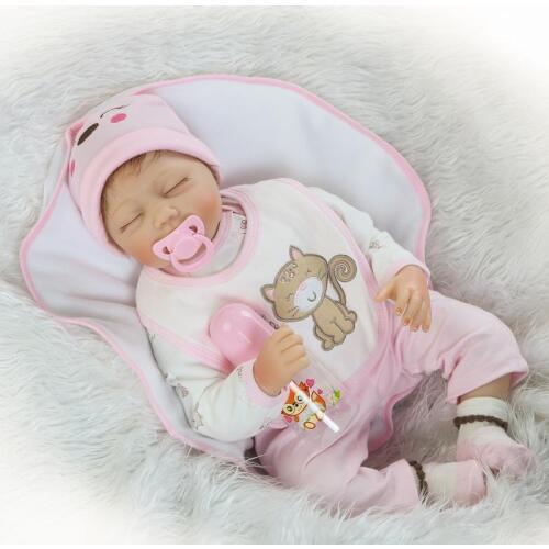 22 Inches Silicone Reborn Sleeping Baby Doll Toy Lifelike Simulation Newborn Girl Babies Child Kids Best New Year Birthday Gift