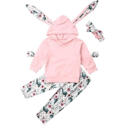Toddler Kids Baby Girls free shipping clothes Long Sleeve Hooded Tops Flower print Trousers bow Headband 3pc Casual Outfits