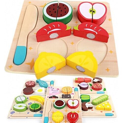 6 Styles Kids Wooden Cutting Fruits Vegetables Dessert Puzzle Kitchen Toys Children Pretend Play Cooking Educational Toy