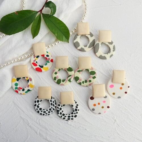 AENSOA Colorful Graffiti Geometric Polymer Clay Drop Earrings for Women Hollow Out Round Earring Pandent Statement Party Jewelry