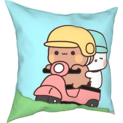 Mochi Cats Riding A Scooter Pillowcase Soft Fabric Cushion Cover Decorations Peach and Goma Pillow Case Cover Sofa 40X40cm