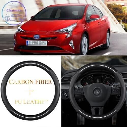 Carbon Fiber&PU Leather Steering Wheel Cover Universal For Toyota 86 SUPRA Corolla Camry Yaris Hilux 37-38cm Sport Car Styling