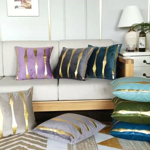 Bronzing Stripe Polyester Living Room Decorative Throw Cushion Cover Pillowcase 45*45 Nordic Home Decor Pillowcover 40795