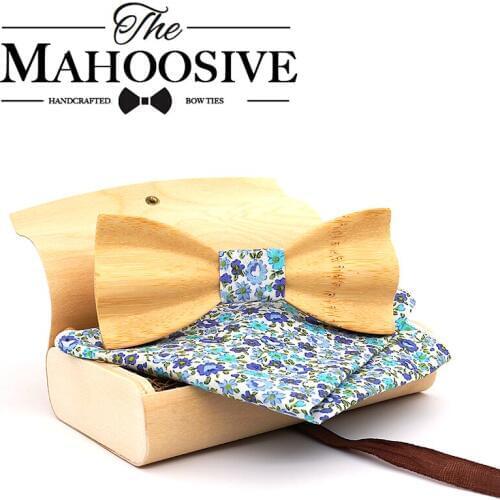Mahoosive Bamboo Wood Bow Ties For Men 3D Wooden Bowties Neckwear Butterfly Wood Bow Tie Cravats corbatas para hombre