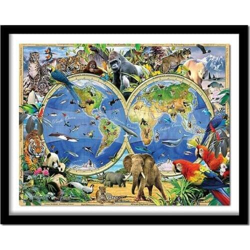 DIY 5D Diamond Diamond Painting Cross Stitch Animals World Map Diamonds Embroidery Square Home Decor FS1005