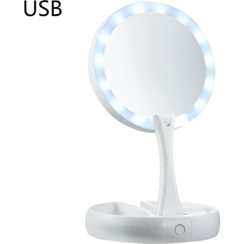 H7JC Double-sided Desktop LED Makeup Mirror with Light Portable Folding Mirrors