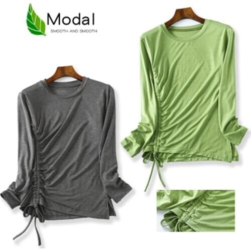 Office T-shirt Women Japanese Style Modal Tshirt Fashion Full Sleeve Button T-shirt Show Thin Simple New Fashion Soft Round Neck