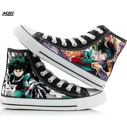 Anime Bakugou Katsuki Print Canvas Shoes My Hero Academia Midoriya Izuku High Top Canvas Sneakers Cool Shoes туфли на платформе