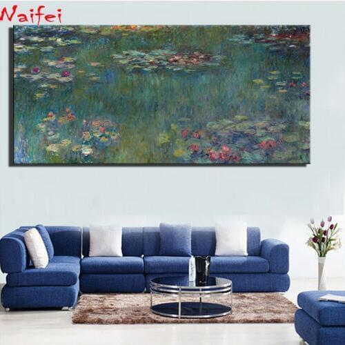 Claude Monet Water Lotus diamond painting large size 60x120cm, Abstract Art 5d diamond embroidery for Living Room Decoration