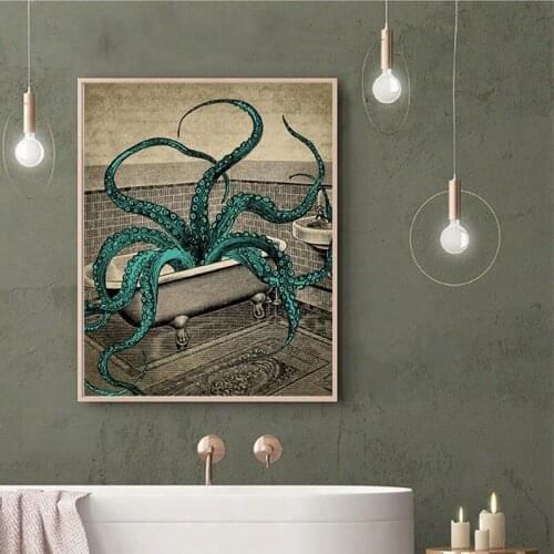 Canvas Painting Nordic Style Prints Octopus Bathroom Home Decor Wall Art Modular Pictures Watercolor Creative Living Room Poster