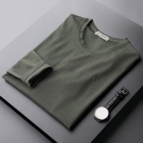Classic Autumn Winter Mens T-shirts High Quality Long Sleeve Mercerized Cotton Male T-shirts Fashion Round Collar Man Tee