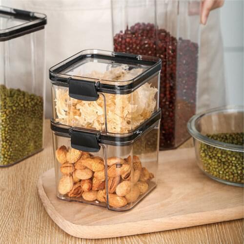 Transparent Cereal Containers Airtight PET Food Storage Kitchen Pantry Pasta Box Set With Lid Dry Dried Food Home Storage Jar