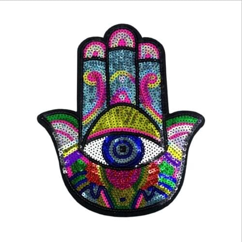 Cute Hand Eye Sequin Patches Embroidery Applique Iron On Clothing Or Bags Decorative Badges Supplies EP2020