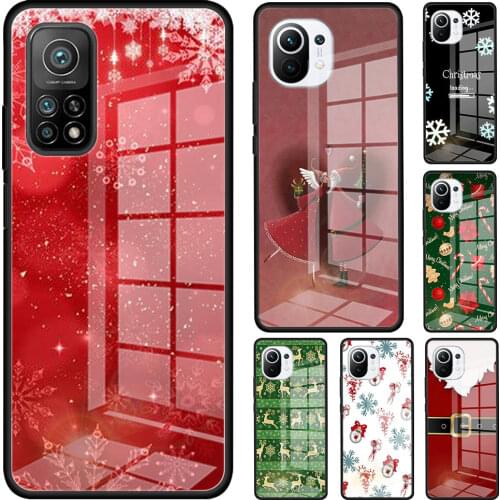 Merry Christmas Cute Tempered Glass Phone Case For Xiaomi Mi 11 Ultra Poco X3 NFC 10T Pro Note 10 Lite 5G 9T M2 F2 11i Cover