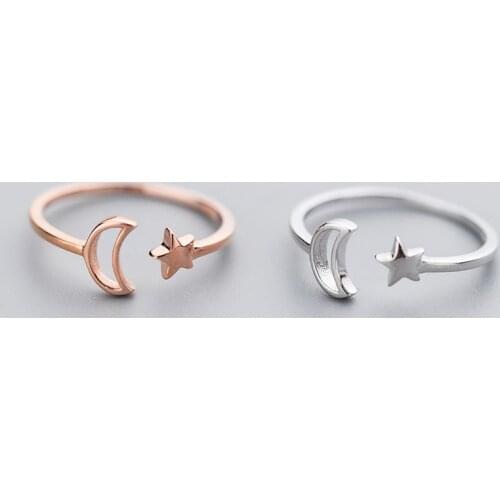 MloveAcc 100% 925 Real Sterling Silver Fashion Jewelry Rose Star Moon Cocktail Ring Sizable Girls Kids Xmas Gift