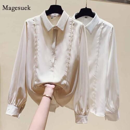Fashion Korean Style Long Sleeve Chiffon Shirt Blouse Solid Lace Stitching Lapel Casual Slim Cardigan Tops Collar Blouse 11928