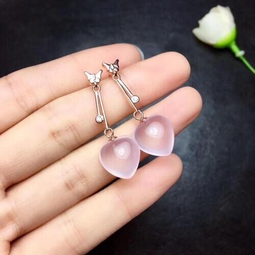 New Coming Luxury100% Rose Quartz Earring 925 Sterling Silver 100% Natural and Real Rose Quartz Earring