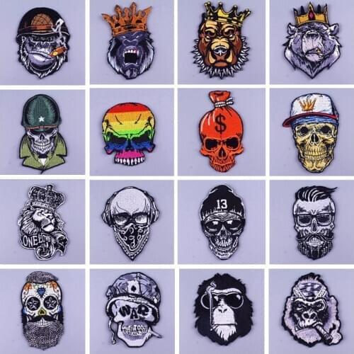Punk Clothing Patch Skull Embroidered Patches for Clothing Sticker Bear Lion Gorilla Patch Iron on Patches for Clothes Badges