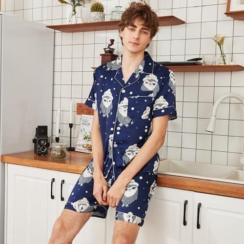 Men Silk Stain Summer Pajamas Sets Homewear pijama hombre sleepwear men mens sexy pajamas sleepwear Men Pyjamas Sleepwear