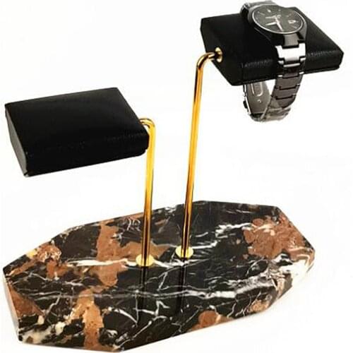 Marble Green Base Gold Support Watch Display Stand for Bracelet Double Watch Jewelry Organizer Watch Placement Jewelry Stand