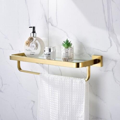 Bathroom Shelf 304 stainless steel Shower Rack Wall Mounted Bath Shelf Gold/Chrome Storage Organizer Holder With Towel Bar