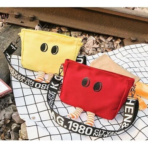 2019 Casual Messenger Canvas Bag Printing Shoulder Bag Letter Strap Teenagers Cute Cartoon Messenger Bag