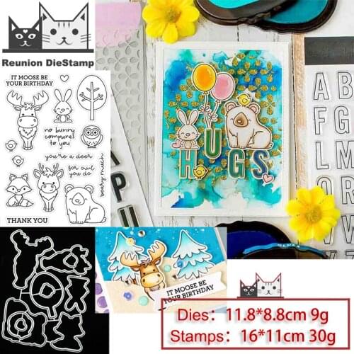 Reunion Christmas Elk Fox Bear Clear Stamps and Metal Cutting Dies DIY Scrapbooking Paper Photo Album Crafts Seal Punch Stencils