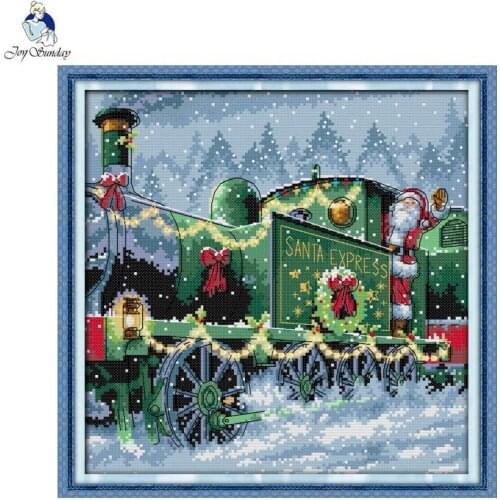 Christmas Train Pattern Printing Cross Stitch Kit 11CT 14CT Count Canvas Needlework Embroidery Craft Kit Holiday Decoration Gift