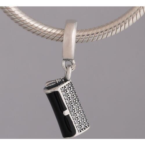 S925 Pendant DIY Jewelry Clutch Bag Dangle Charm fit Lady Bracelet Bangle Black Enamel Clear CZ Purse