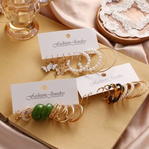 Vienkim Bohemian Gold Snake Butterfly Drop Earrings Set For Women Pearl Acrylic Dangle Earring 2021 Trend Set of Earring Jewelry