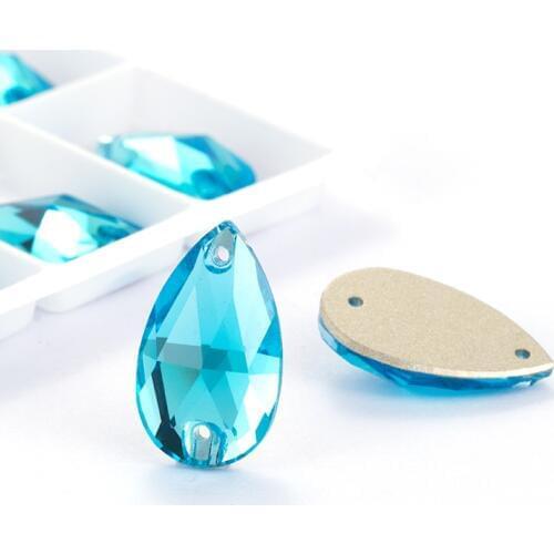 Blue Drop Glitter Crystal K9 Glass Sew on Rhinestone Jewelry Pointback for Craft Glue on Clothing Garment Dress Decoration