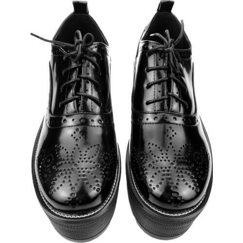 Punk Womens Wing Tip Carved Brogue Shoes For British Ladies Lace Up Patent Leather Gothic Shoes High Plaform Shoes