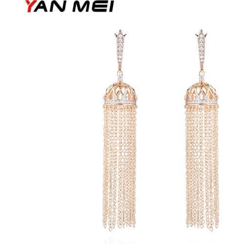 YANMEI Korea Retro Tassel Earrings For Women Hemisphere Hollow Cubic Zirconia Earring Pendientes Mujer Fashion Jewelry YME7735