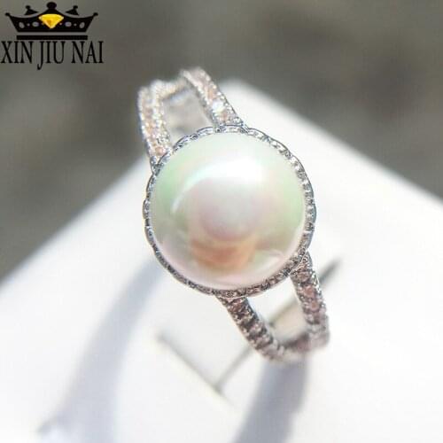 925 silver jewelry Created White Pearl Rings for Women Elegant Wedding Zircon Mujeres Anillos personalized Mothers Day gift