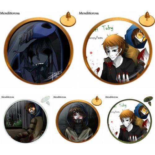 Creepy Pasta Ticci Toby Jeff And Jane Bronze/Silver/Golden Clip Ear Hook Stud Earring Glass Cabochon Jewelry For Child