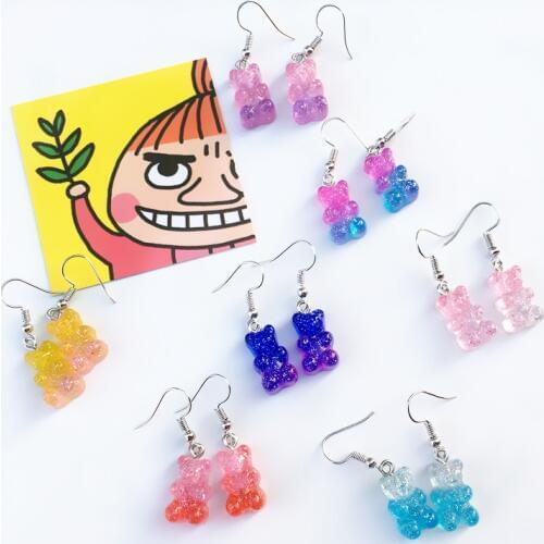1 Pair Creative Cute Mini Gummy Bear Earrings Minimalism Cartoon Design Colorful Bear Female Ear Hooks Danglers Jewelry Gift