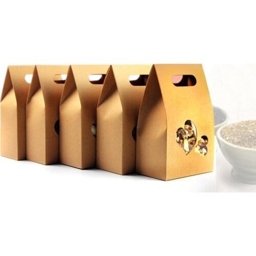 10*15.5*6cm 50pcs Stand Up Heart-shaped Window Kraft Paper Bags Boxes Recyclable Wedding Gift Jewelry Food Package Paper Box