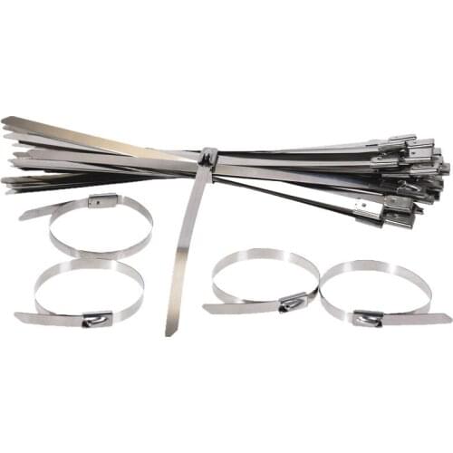 100Pcs Tie S201 Stainless Steel Metal Cable Tie Width 4.6mm Zip Strap Locking Exhaust Pipe Header 150-450mm 300mm 350mm 400mm