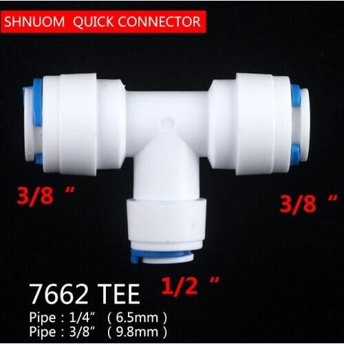 3/8” to 1/4" Tube Diameter Chang 6.5MM-9.5MM 3 Way Tee Quick Connect Push Fit RO System Water 323 Fittings T Tipy Fast Joint