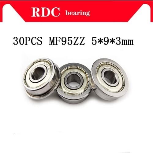 30pcs/Lot ABEC-5 MF95ZZ MF95Z MF95 ZZ LF950ZZ 5x9x3 mm High quality Steel Shielded Flange Flanged Bearing Radial Ball Bearings