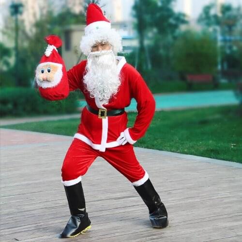 5pcs/lots Christmas Santa Claus Costume Cosplay Santa Claus Clothes Fancy Dress In Christmas Men Costume Suit For Adults Dress