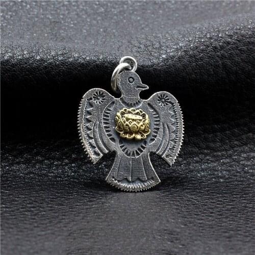 925 Sterling Silver handmade Indian bird mens Pendant Charm jewelry A5322