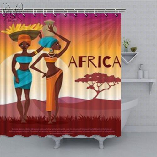 African Costume Bathroom Curtain Africa Life Waterproof Shower Curtain Africa Women Polyester Fabric Bath Curtain Shower Sets