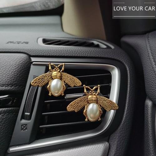 Car Bee Perfume Clip Air Freshener Creative Diamond-studded Car Air Conditioning Air Outlet Clip Car Interior Jewelry Bronze